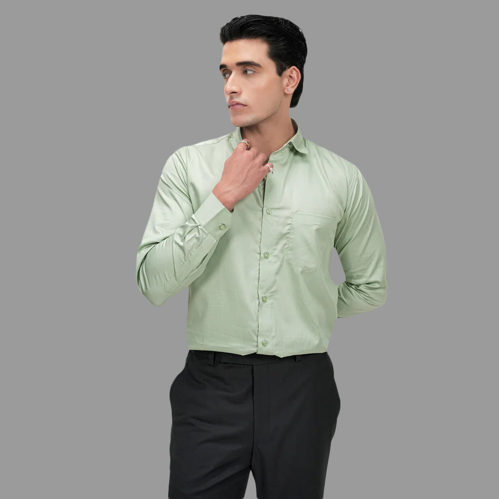 Pista Green Solid Plain Formal Shirts for Men - 100% Cotton