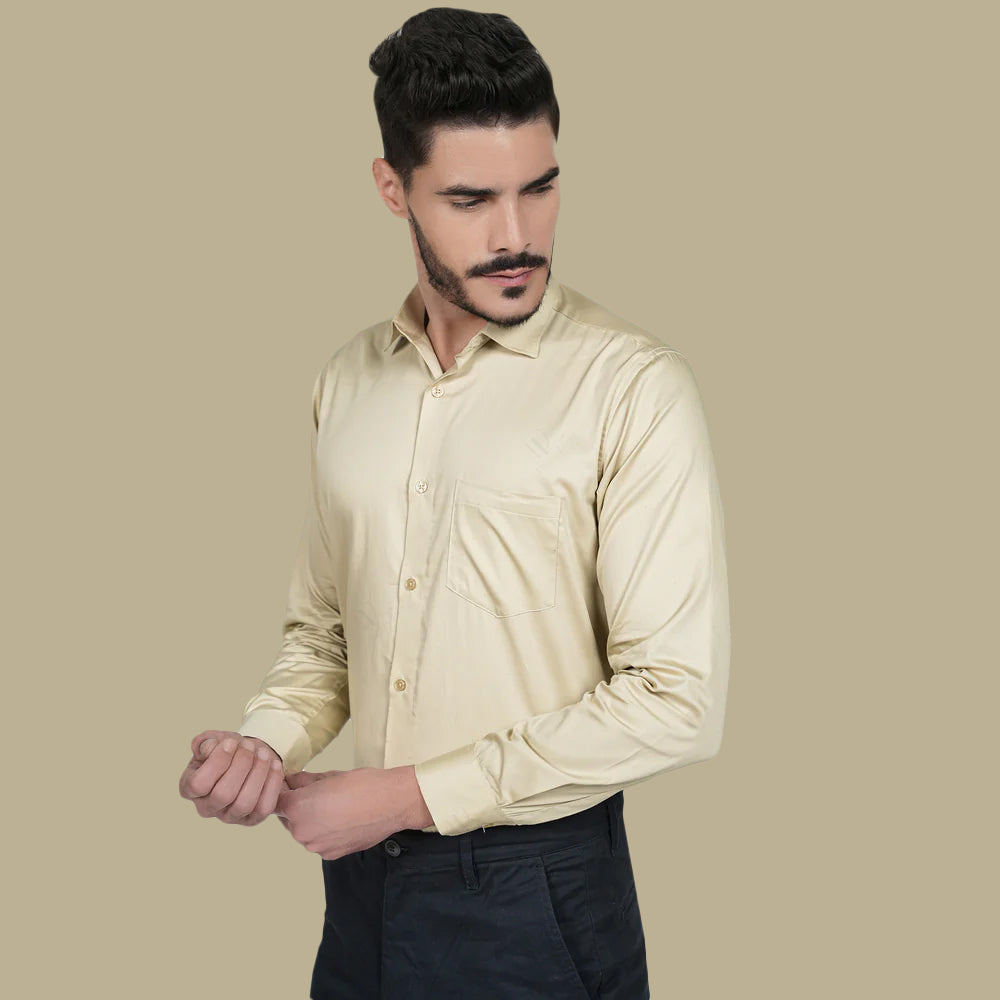 Yellow Beige Solid Plain Formal Shirts for Men - 100% Cotton