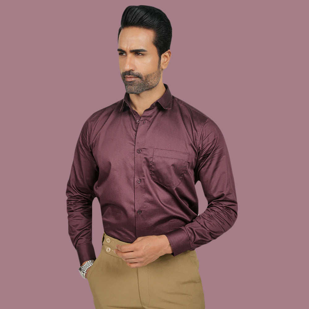 Maroon Solid Plain Formal Shirts for Men - 100% Cotton