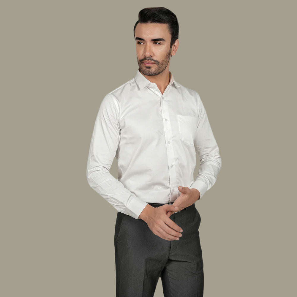 White Solid Plain Formal Shirt for Men - 100% Cotton