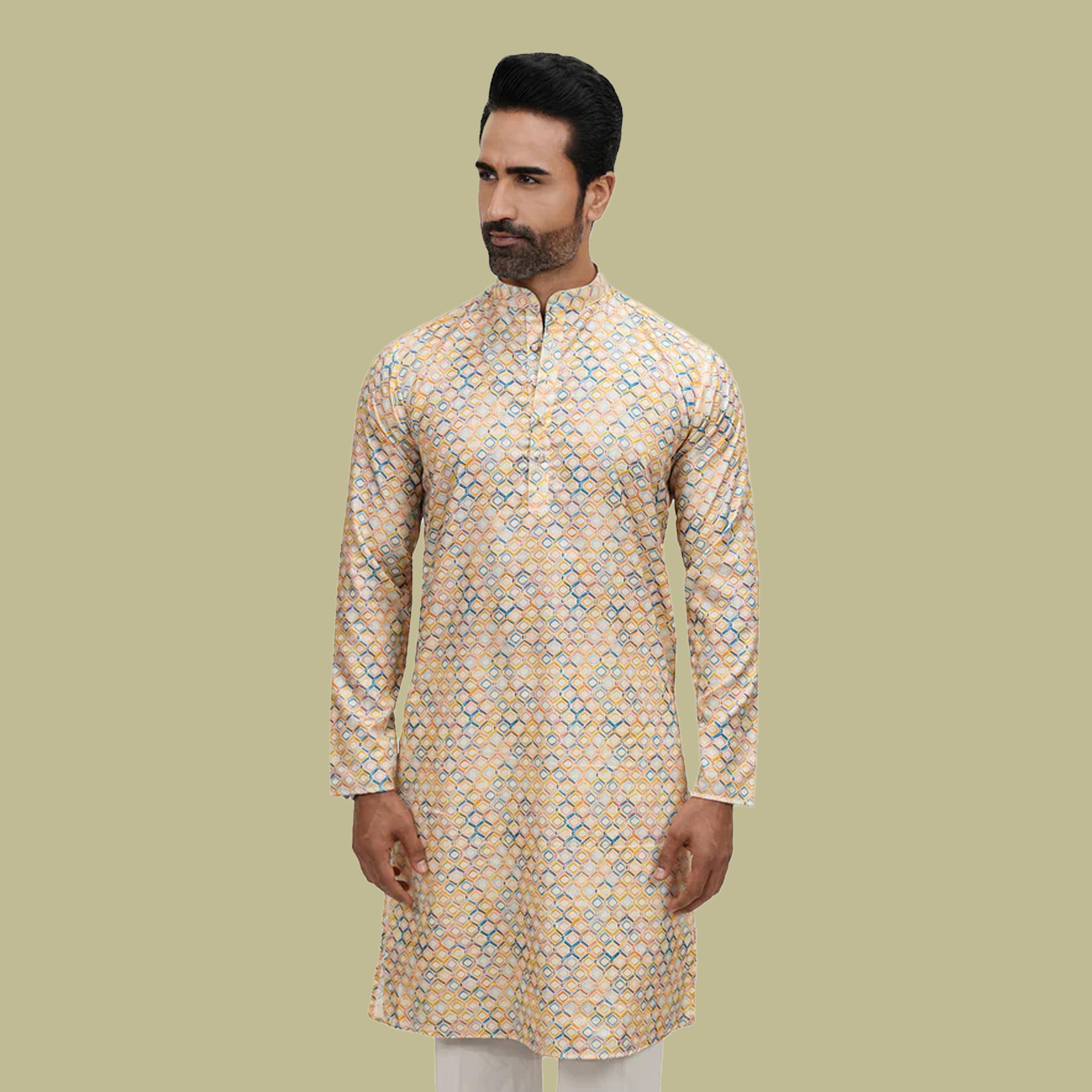 Cotton Linen Multicolor Ethnic Long Kurta for Men