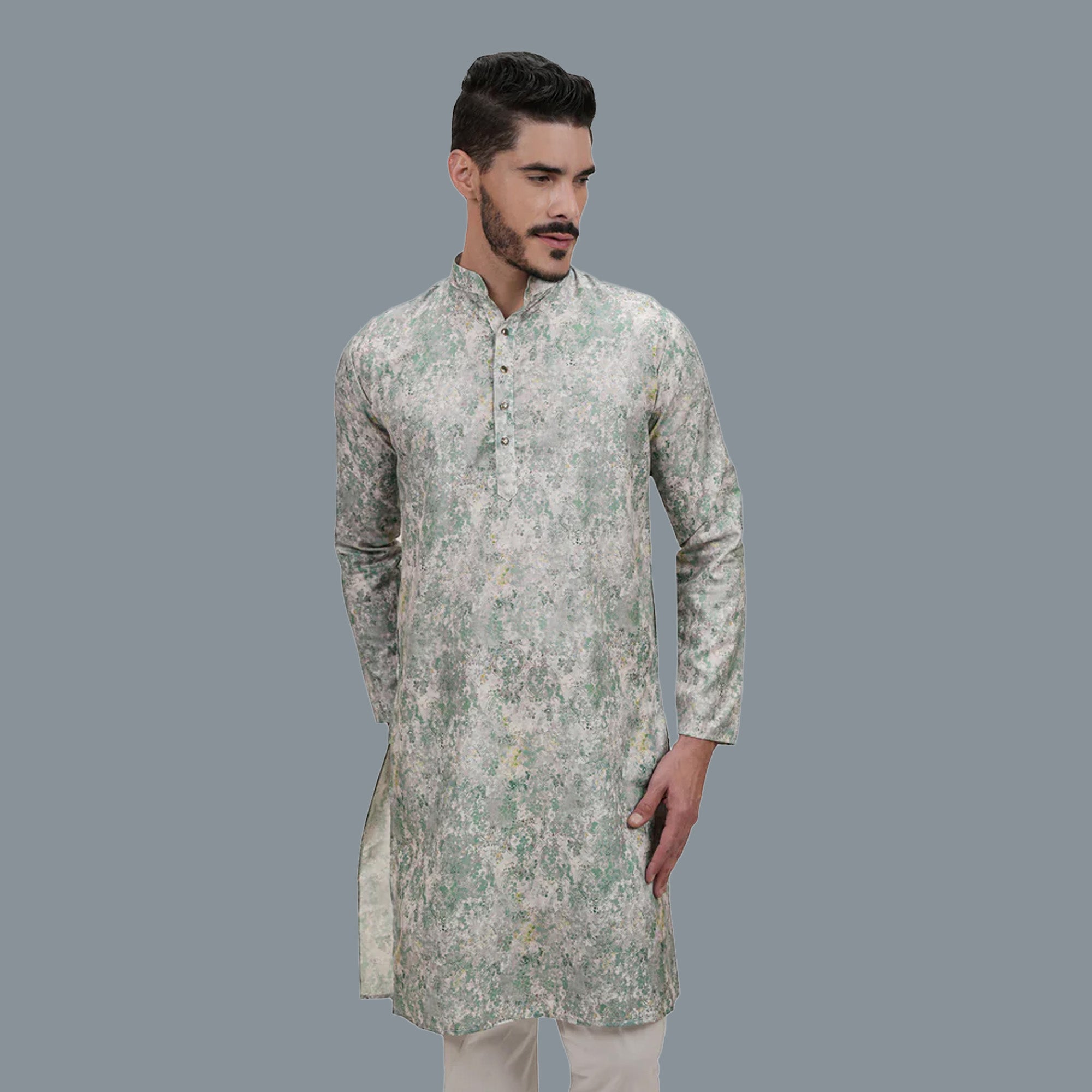 Ethnic Cotton Linen Forest Green Men's Long Kurta