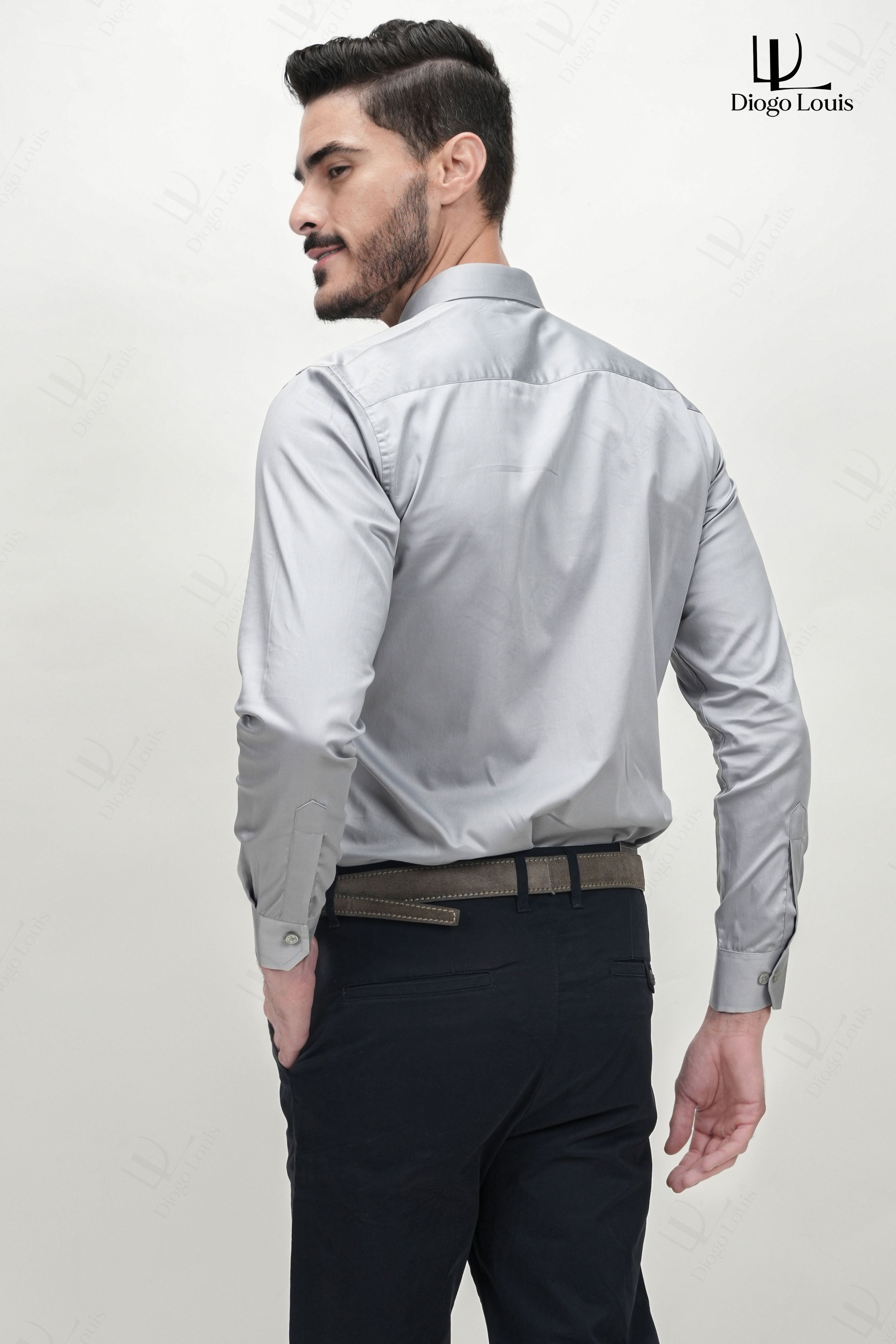 Grey Solid Plain Formal Shirts for Men - 100% Cotton