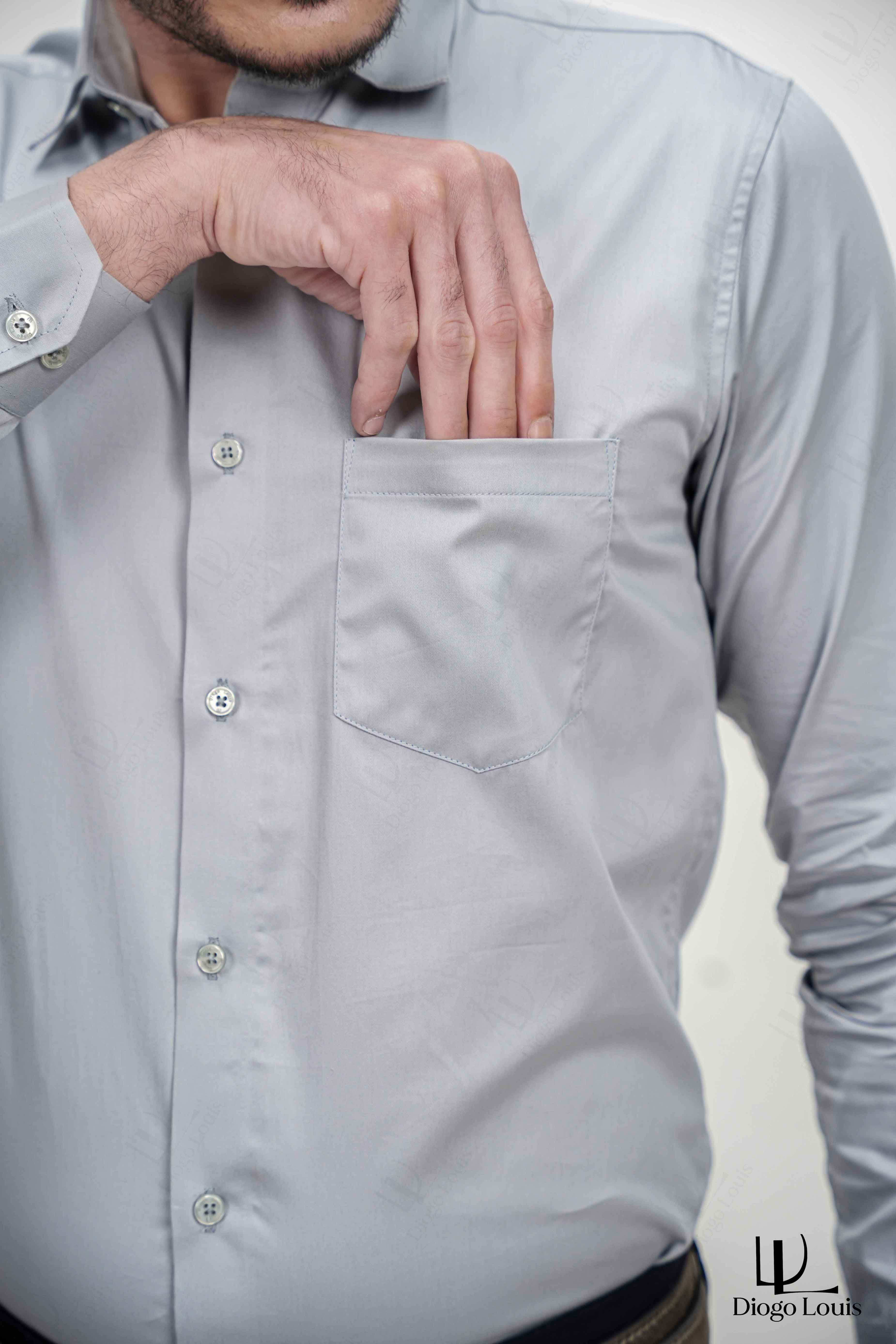 Grey Solid Plain Formal Shirts for Men - 100% Cotton