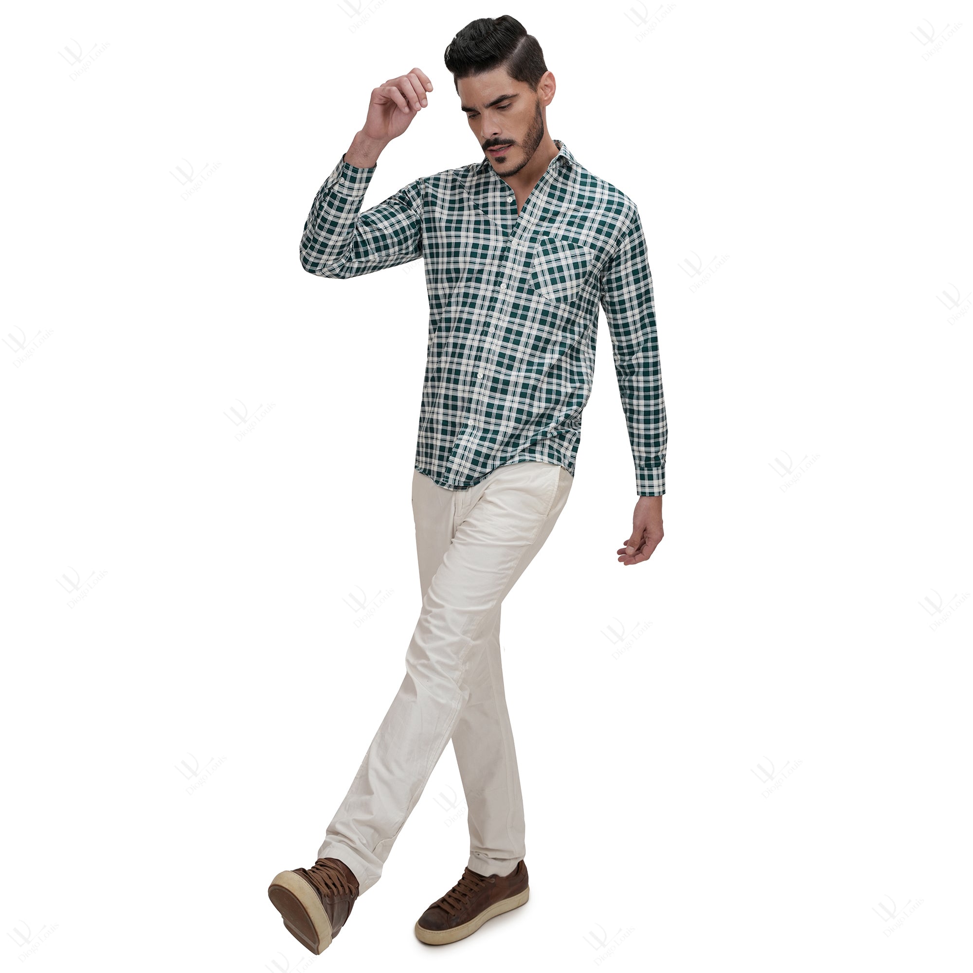 Checked Cotton Blend Blue Formal Shirt for Men