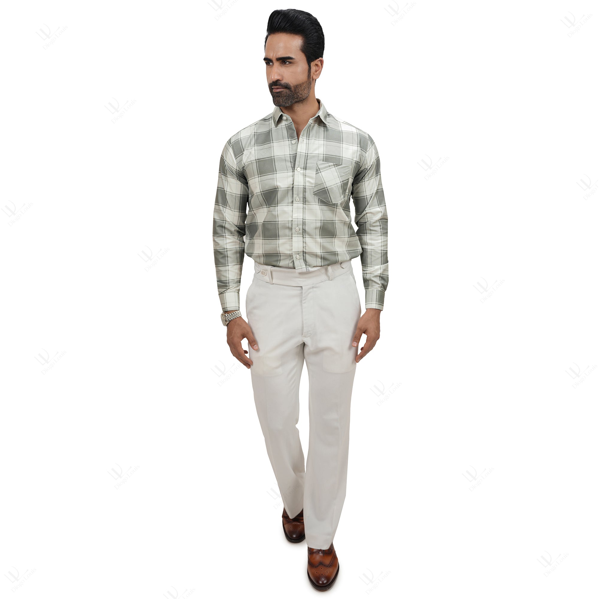 Square Pattern Cotton Blend Formal Shirt for Men Grey