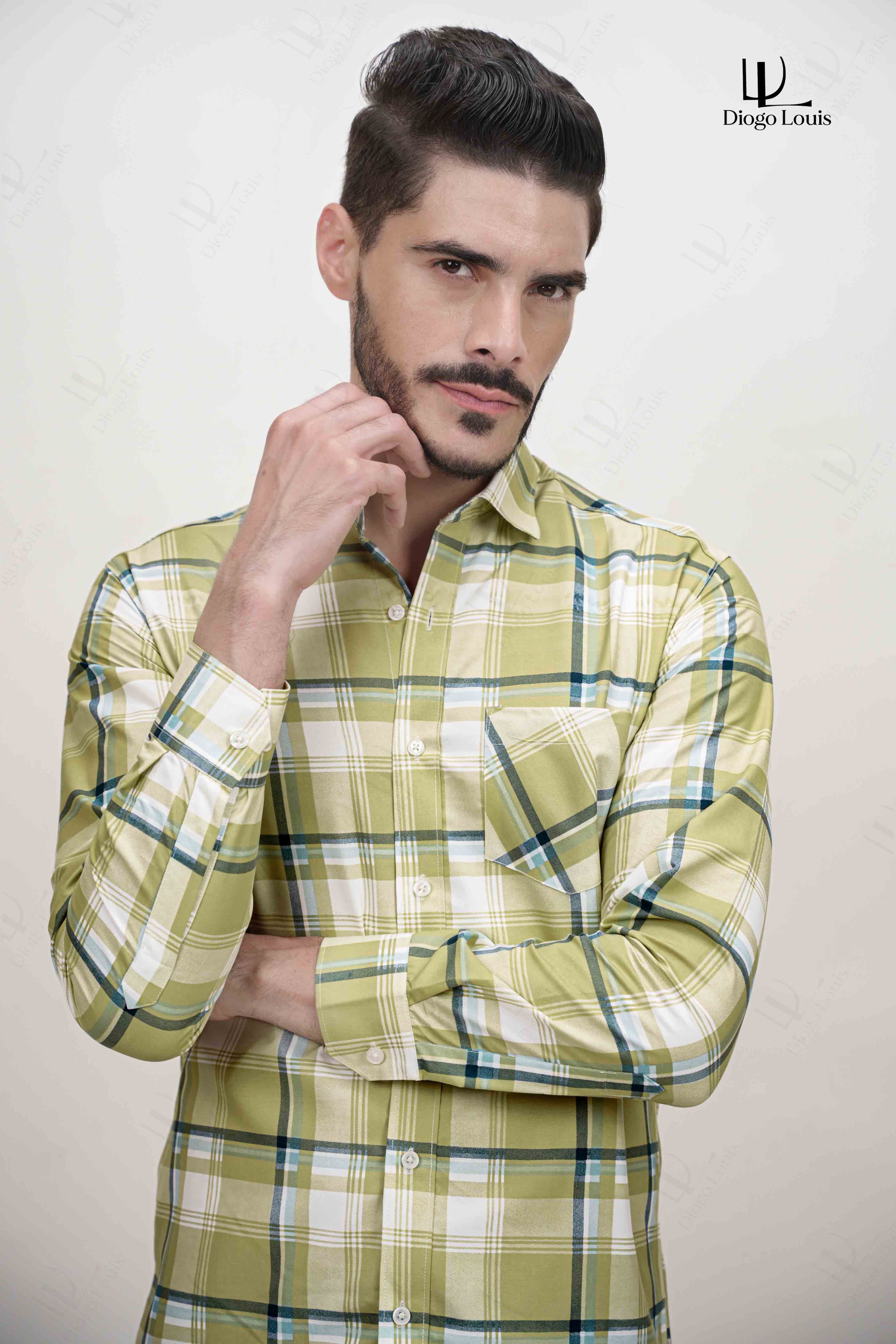 White Strip Checked Cotton Blend Formal Shirt for Men