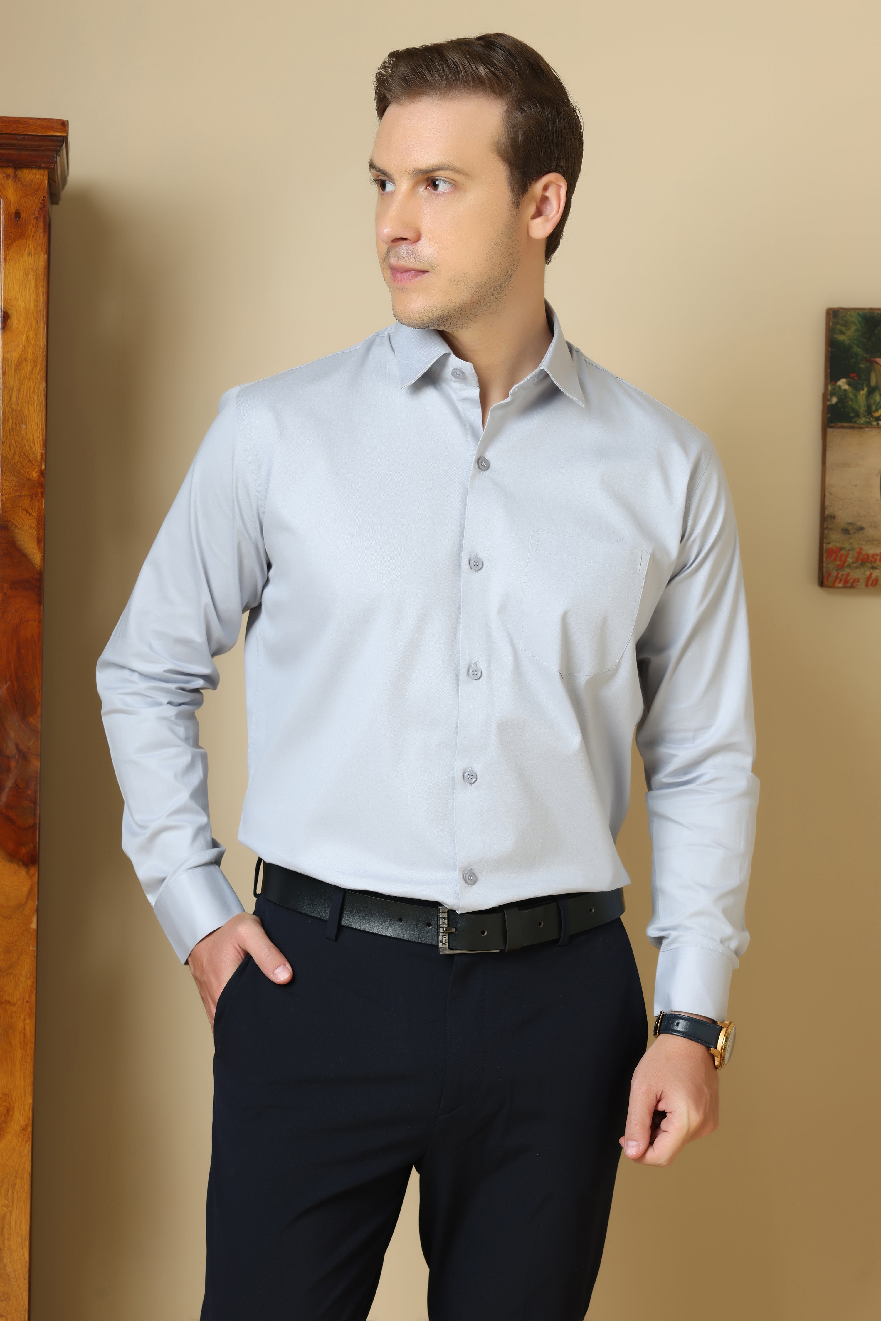 FORMAL SILVER GREY SOLID SHIRT for men