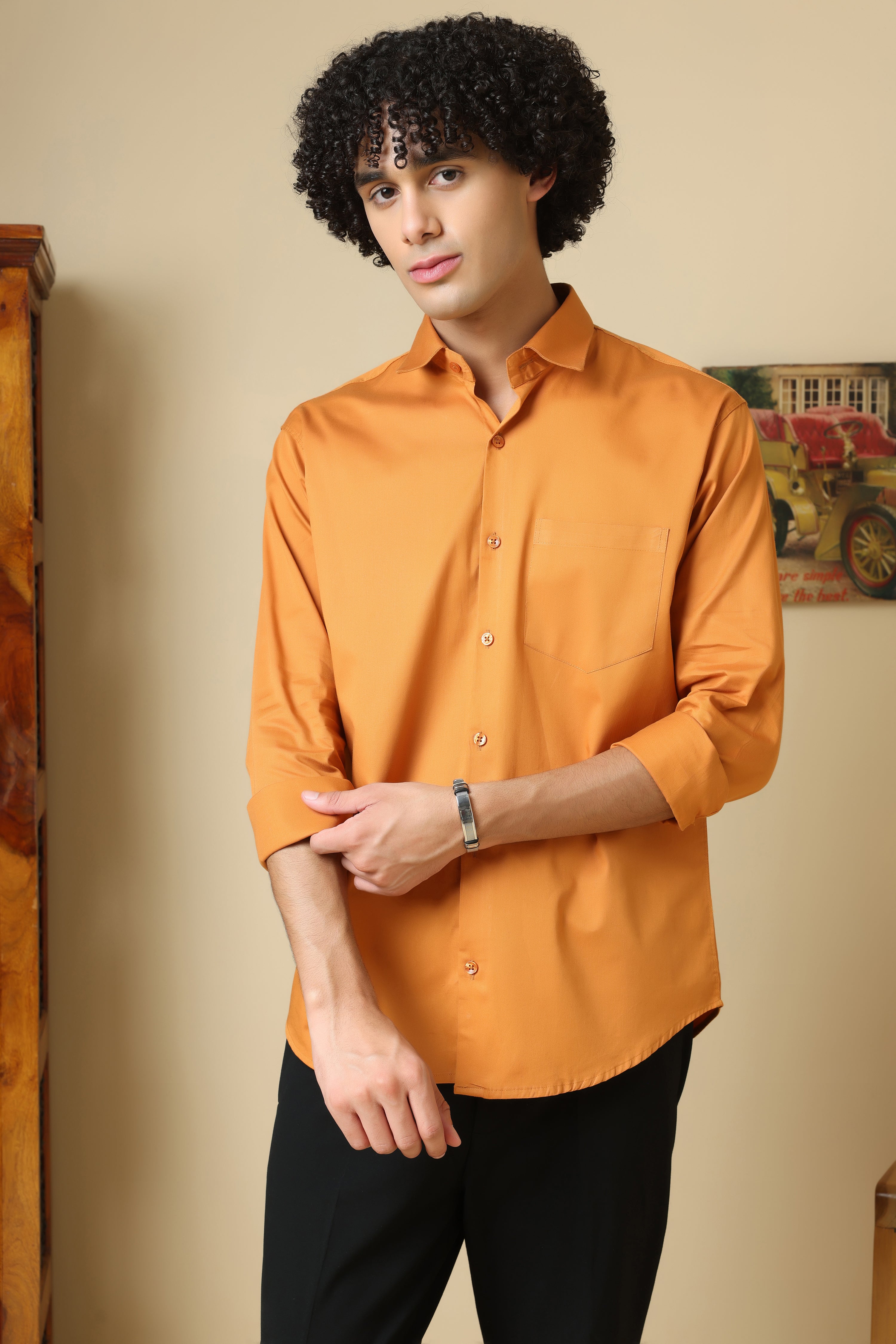 Combo of 2 plain shirts Navy blue & mustard colour