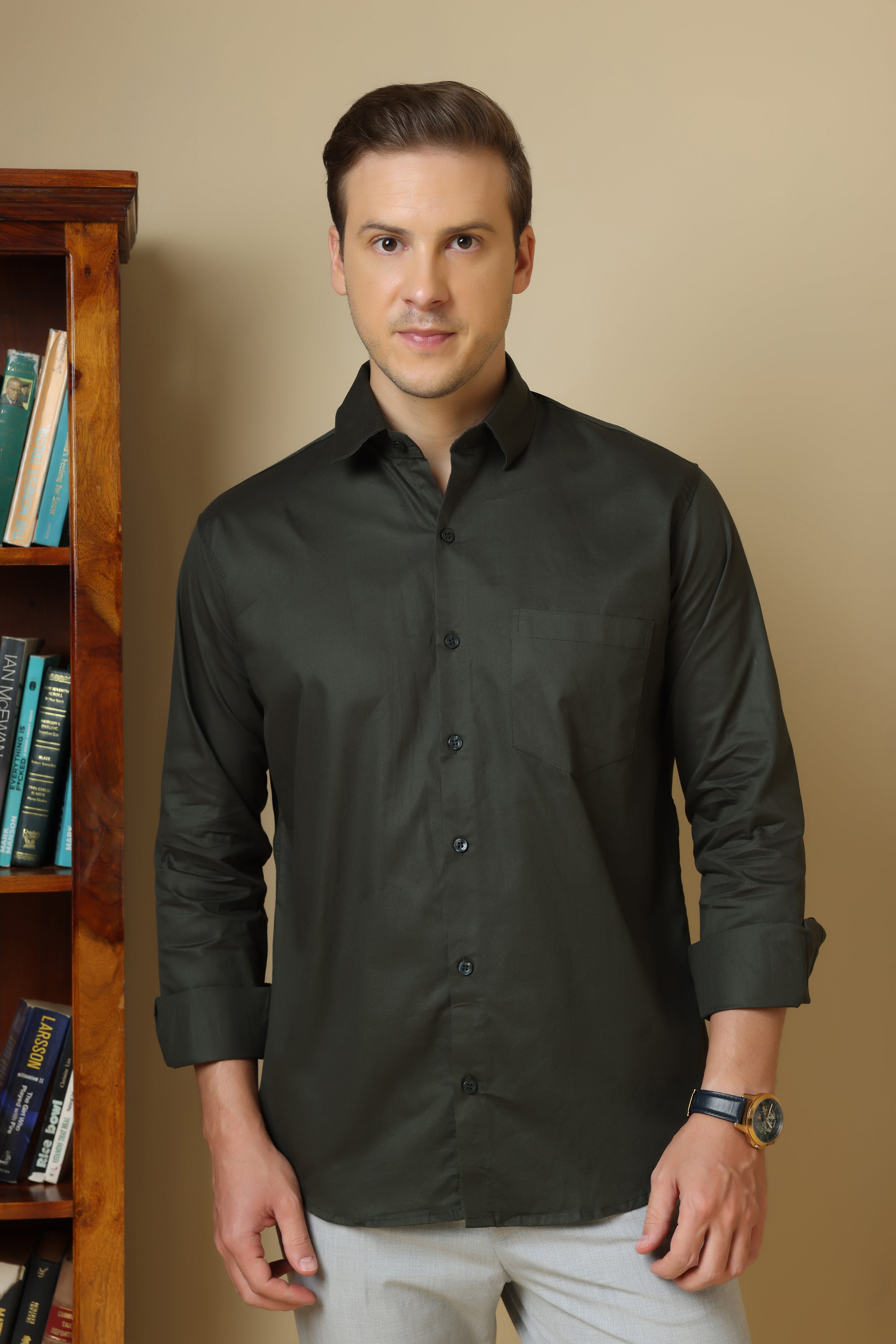 FORMAL BOTTLE GREEN SOLID SHIRT for men