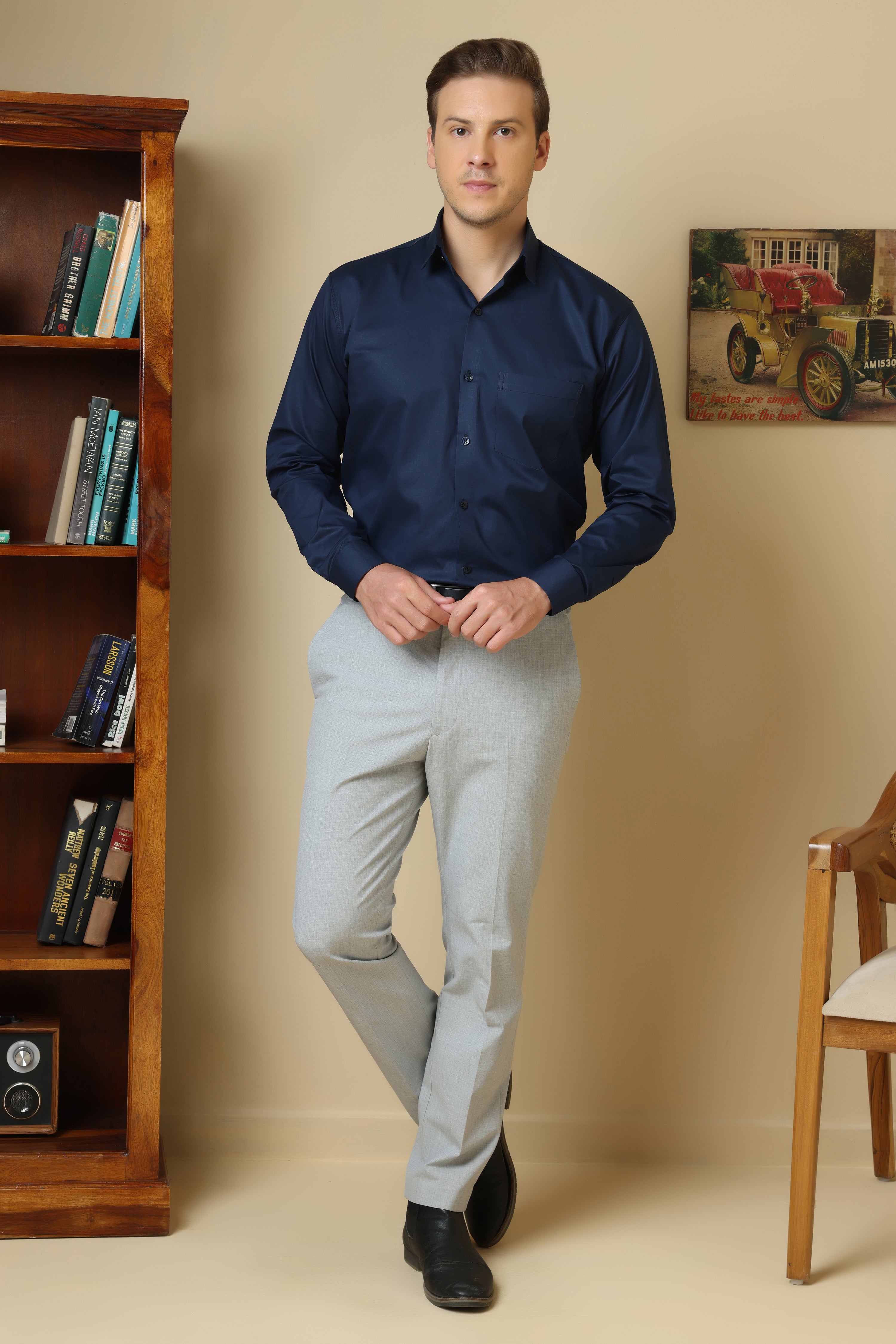 FORMAL navy blue solid shirt for men